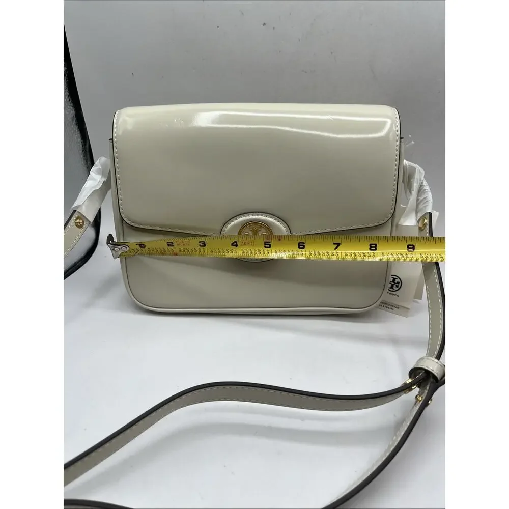 Tory Burch Robinson Spazzolato Convertible Top Handle Bag Patent Leather Ivory